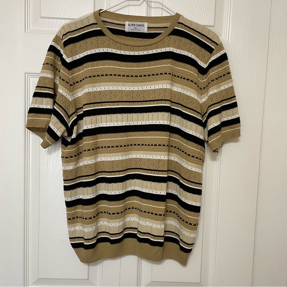 Alfred Dunner Women's Striped Knit Top in Tan and Black